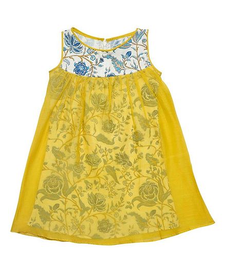 Mish Organic Sleeveless Flower Printed Dress - Yellow