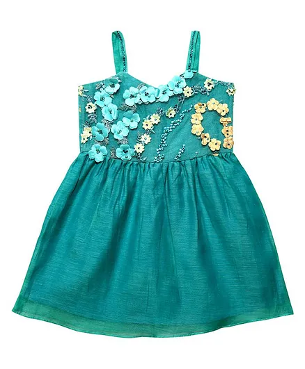 Mish Organic Sleeveless Flower Applique Dress - Sea Green
