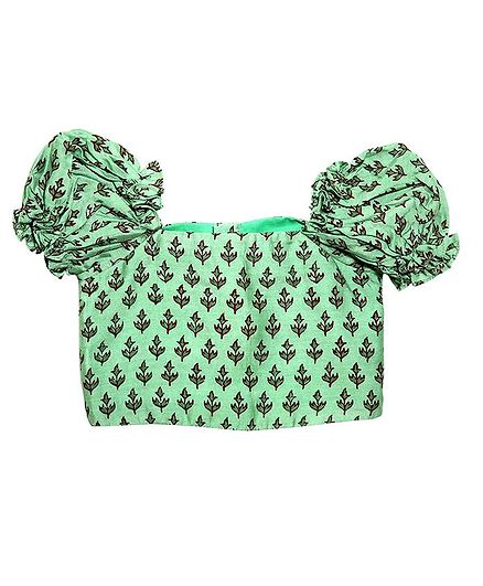Mish Organic Short Puffed Sleeves Floral Print Top - Green