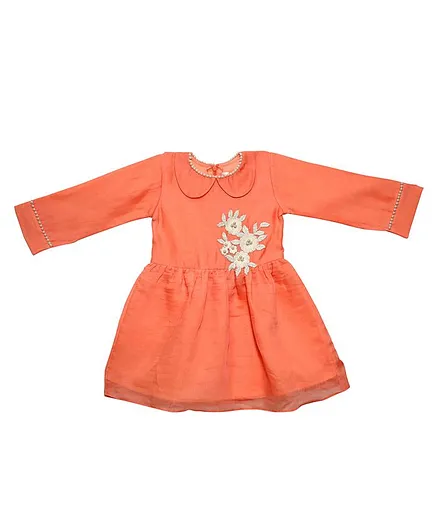 Mish Organic Full Sleeves Flower Embroidery Detailing Dress - Peach