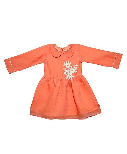 Mish Organic Full Sleeves Flower Embroidery Detailing Dress - Peach