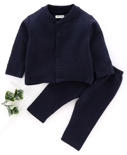 Ohms Full Sleeves Winter Wear Tee & Lounge Pant - Navy