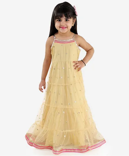 Lil Peacock All Over Dots Design Tiered Sleeveless Gown - Gold