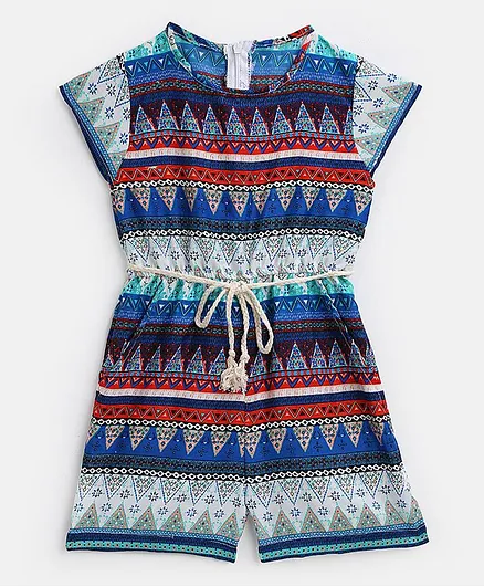 KIDSCRAFT Short Sleeves Abstract Print Jumpsuit - Multicolor