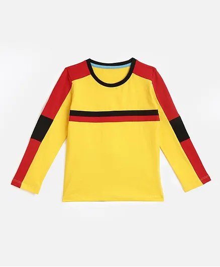 KIDSCRAFT Full Sleeves Striped T-Shirt - Yellow Red