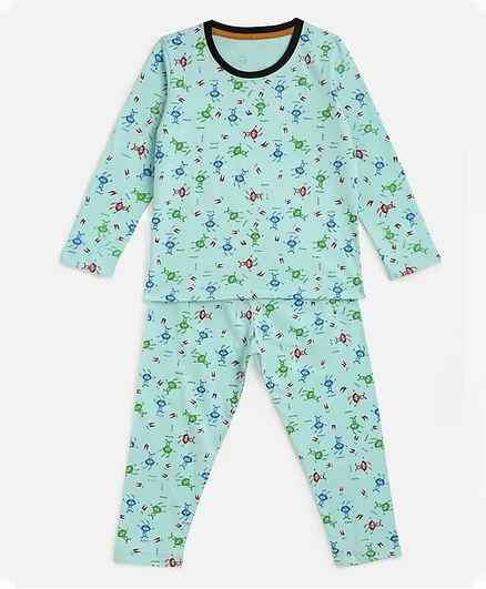 KIDSCRAFT Full Sleeves All Over Print Night Suit - Sea Green