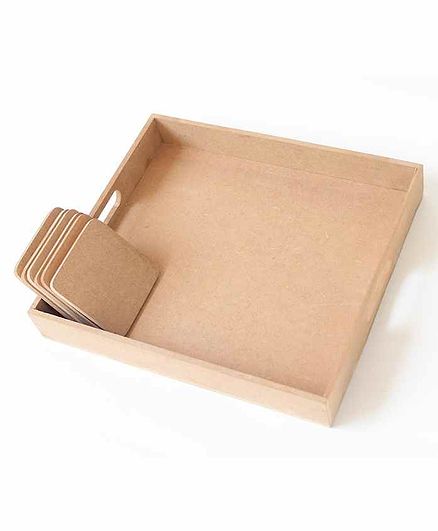 IVEI DIY Tray With 6 Square Coaster - Brown