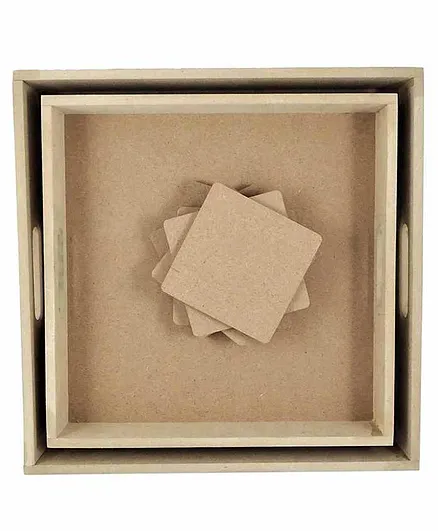 IVEI DIY Trays & Coasters Set Brown - 8 Pieces