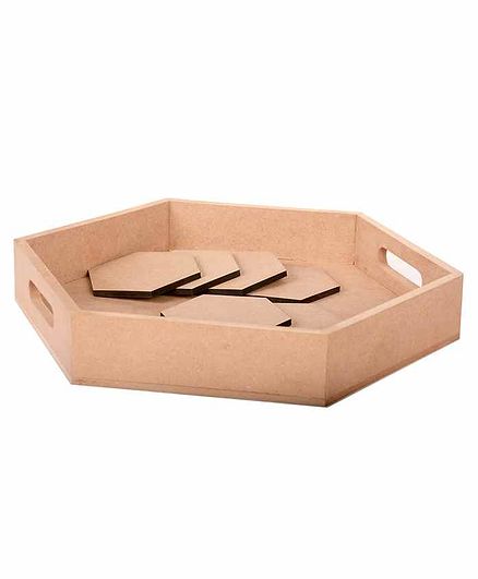 IVEI DIY Hexagon Trays with Coasters Set of 6 - Brown
