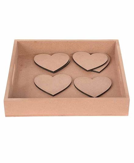 IVEI DIY Tray With 6 Coaster Heart Shaped - Brown
