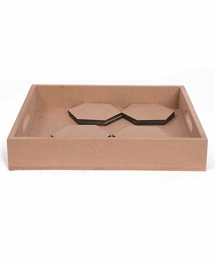 IVEI DIY Tray With 6 Coaster Hexagon Shaped - Brown