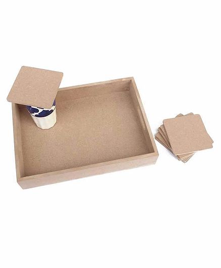 IVEI DIY Tray With 6 Coaster Square Shaped - Brown