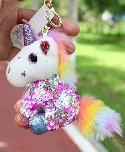 FunBlast Sequin Unicorn Plush Keychain - White