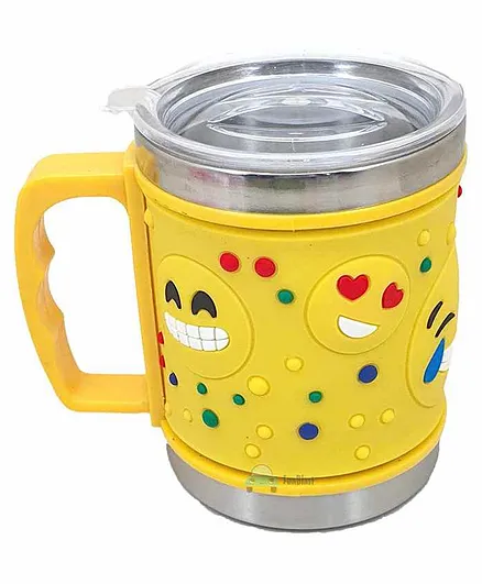 FunBlast Mug with Lid Smiley Design Yellow - 350 ml