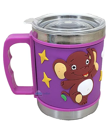 FunBlast Mug with Lid Elephant Design Purple - 350 ml