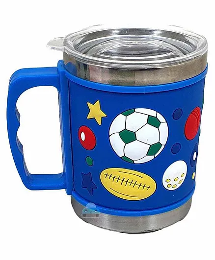 FunBlast Stainless Steel Embossed Mug with Lid Blue - 350 ml