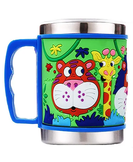 FunBlast Stainless Steel Embossed Mug with Lid Green - 350 ml