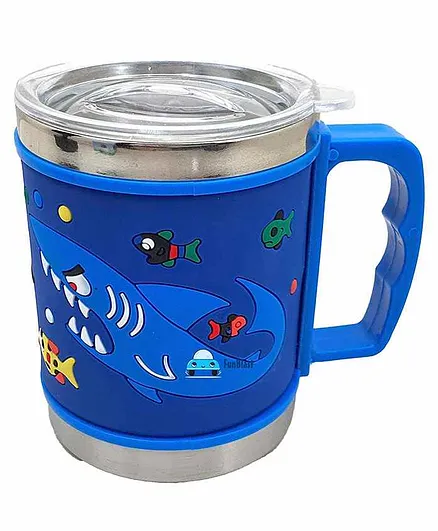 FunBlast Mug With Lid Shark Design Blue - 350 ml
