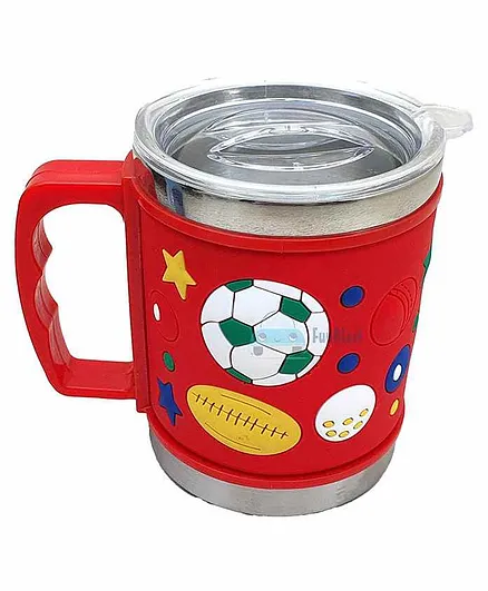 FunBlast Mug With Lid Football Design Red - 350 ml