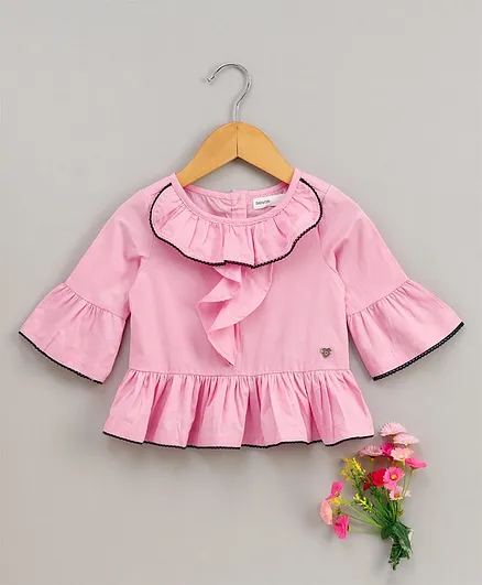 Babyoye Cotton Full Sleeves Solid Color Top - Pink