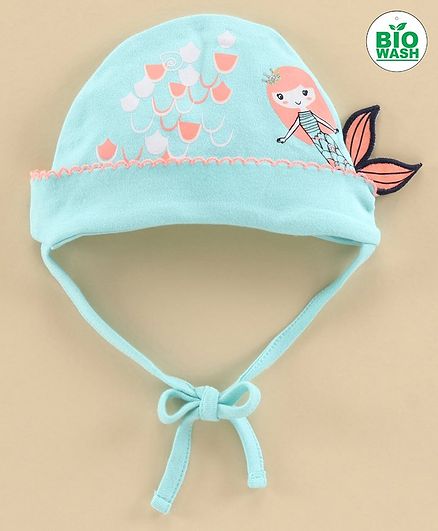 Babyoye Mermaid Print Cotton Cap Blue - Diameter 11 cm