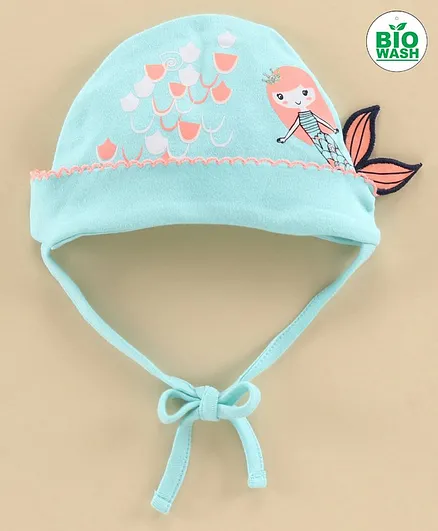 Babyoye Mermaid Print Cotton Cap Blue - Diameter 11 cm