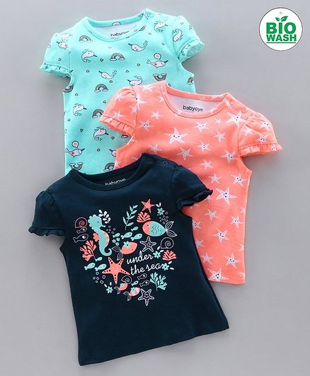 Babyoye Short Sleeves Tee Pack of 3 - Blue Pink