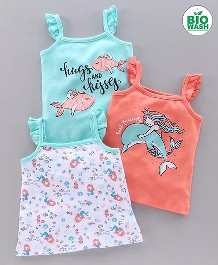 Babyoye Sleeveless Tee Fish Print Pack of 3 - Blue Coral
