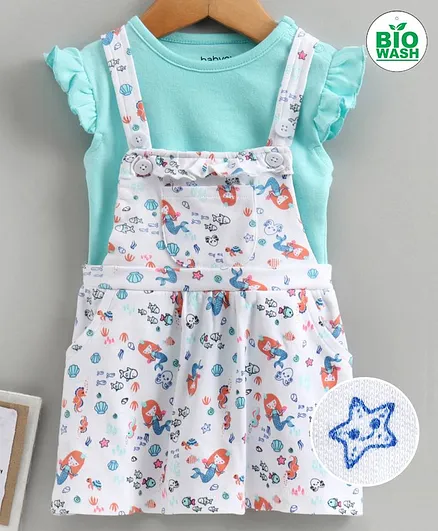 Babyoye Knee Length Frock With Inner T-Shirt Mermaid Print - Blue