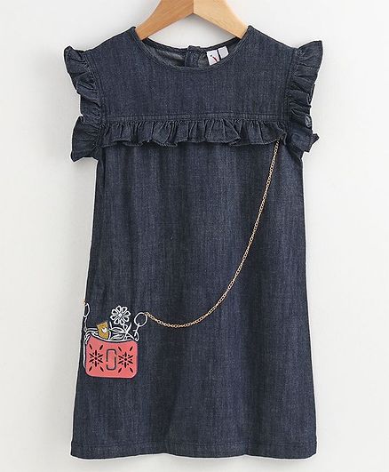Little Carrot Cap Sleeves Sling Bag Print Detailing Dress - Blue