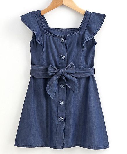Little Carrot Cap Sleeves Solid Colour Dress - Dark Blue