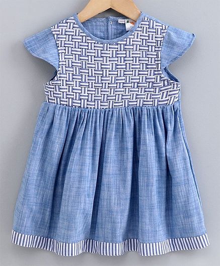 Little Carrot Cap Sleeves Braided Yoke Detailing Dress - Light Blue