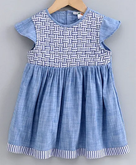Little Carrot Cap Sleeves Braided Yoke Detailing Dress - Light Blue