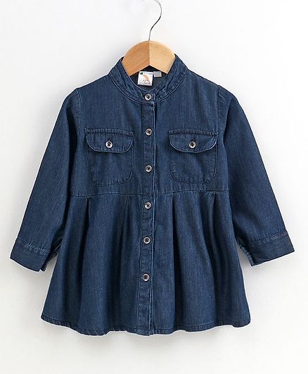 Little Carrot Solid Colour Full Sleeves Shirt Dress - Dark Blue