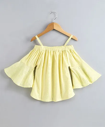Little Carrot Full Bell Sleeves Schiffli Top - Yellow