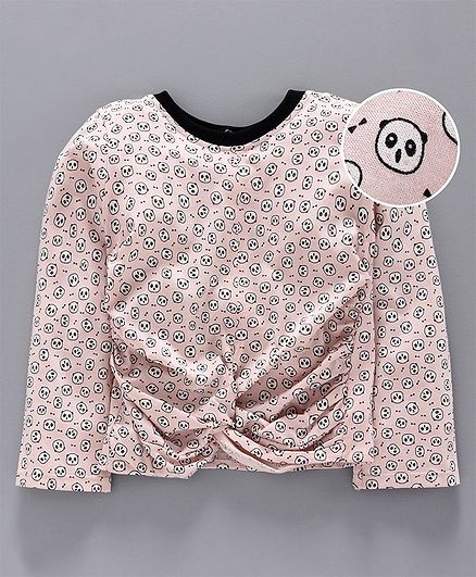 Little Carrot Full Sleeves All Over Panda Printed Top - Light Pink