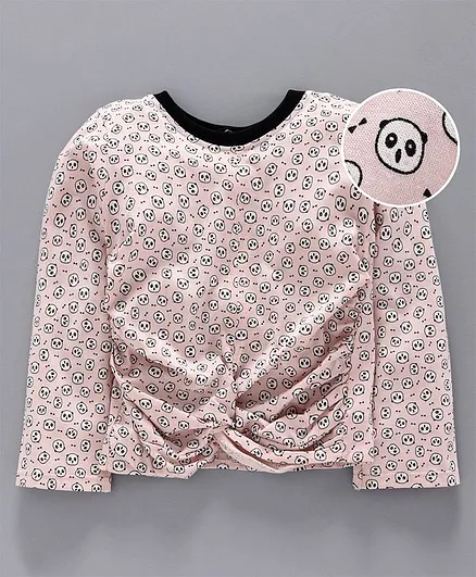 Little Carrot Full Sleeves All Over Panda Printed Top - Light Pink