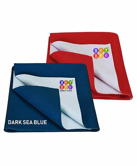 BeyBee Waterproof Small Bed Protector Sheet Pack of 2 - Blue Red