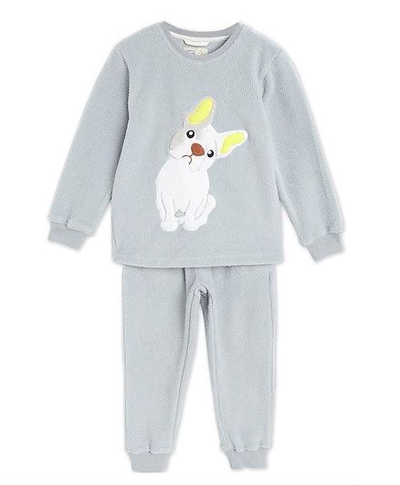 Cherry Crumble By Nitt Hyman Full Sleeves Dog Design Winter Night Suit With Eye Mask - Sky Blue
