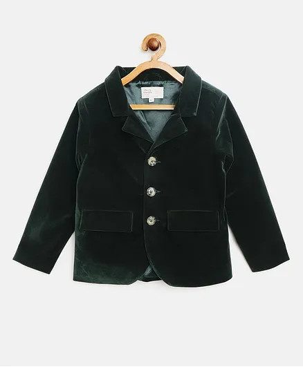 Cherry Crumble By Nitt Hyman Full Sleeves Solid Color Velvety Party Coat - Green