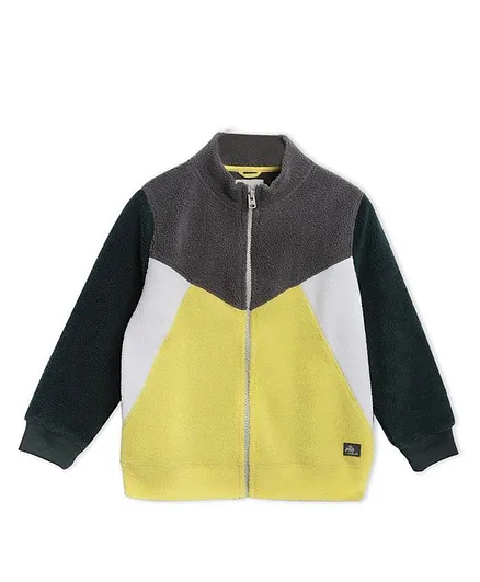 Cherry Crumble By Nitt Hyman Full Sleeves Colour Block Pattern Jacket & Mask Set - Yellow