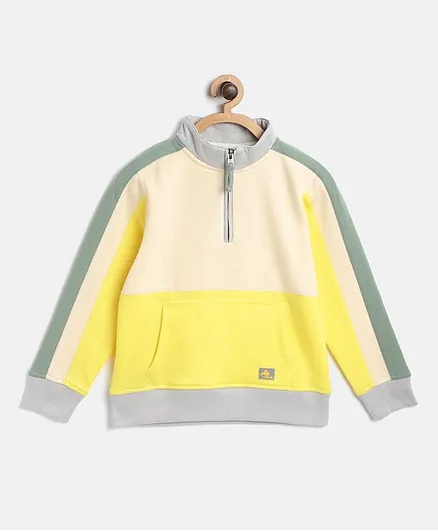 Cherry Crumble By Nitt Hyman Full Sleeves Colour Block Pattern Sweatshirt - Yellow