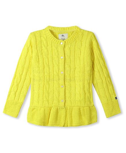 Cherry Crumble By Nitt Hyman Full Sleeves Cable Knit Peplum Cardigan - Yellow