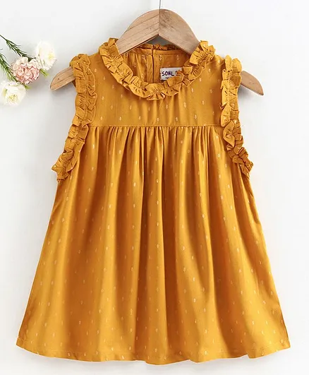 Soul Fairy Sleeveless Printed Frilled Detailing Top - Mustard Yellow