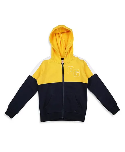 Blue Giraffe Full Sleeves Color Blocked Hooded Jacket - Yellow