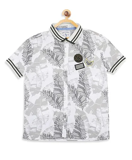 Blue Giraffe Half Sleeves Tropical Print Shirt - Off White