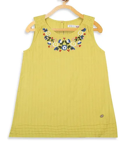 Elle Kids Sleeveless Flower Embroidered Top - Green