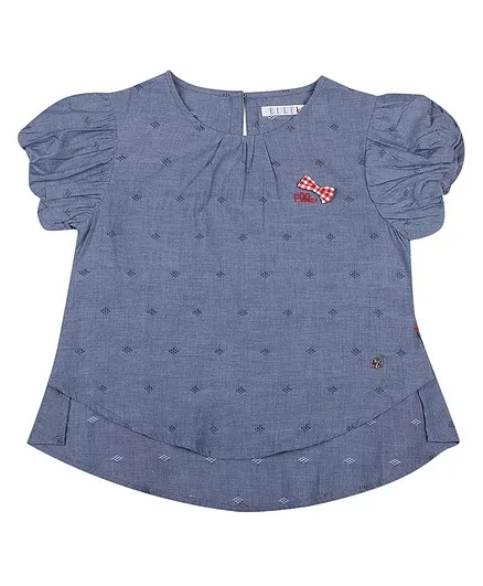 Elle Kids Short Sleeves Embroidery Detailing Top - Blue