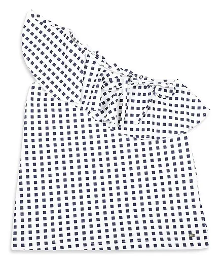 Elle Kids Square Print Sleeveless Top - White