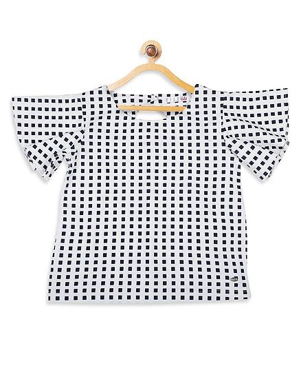 Elle Kids Square Print Short Sleeves Top - White